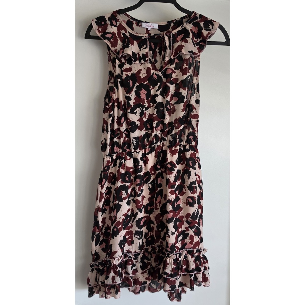 Parker Dress S Animal Print Pink Black Burgundy Boho Chic Tiered